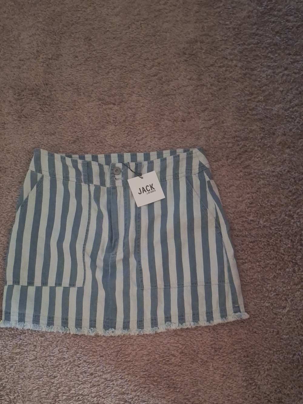 Jack by BB Dakota Blue and White Vertical Stripe Mini Skirt